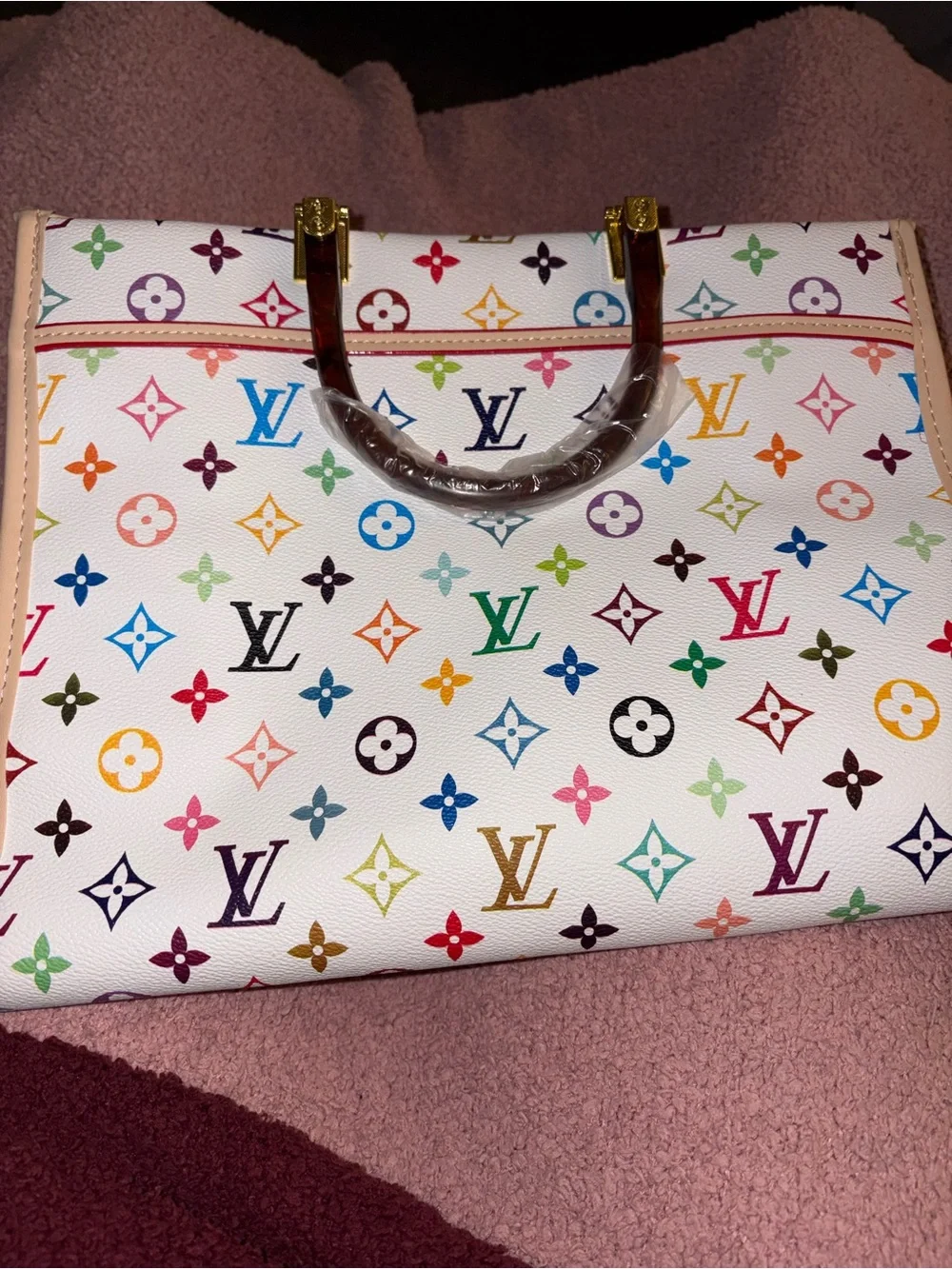 Louis Vuitton Multicolor Monogram on White Canvas Tote with Vachetta Trim